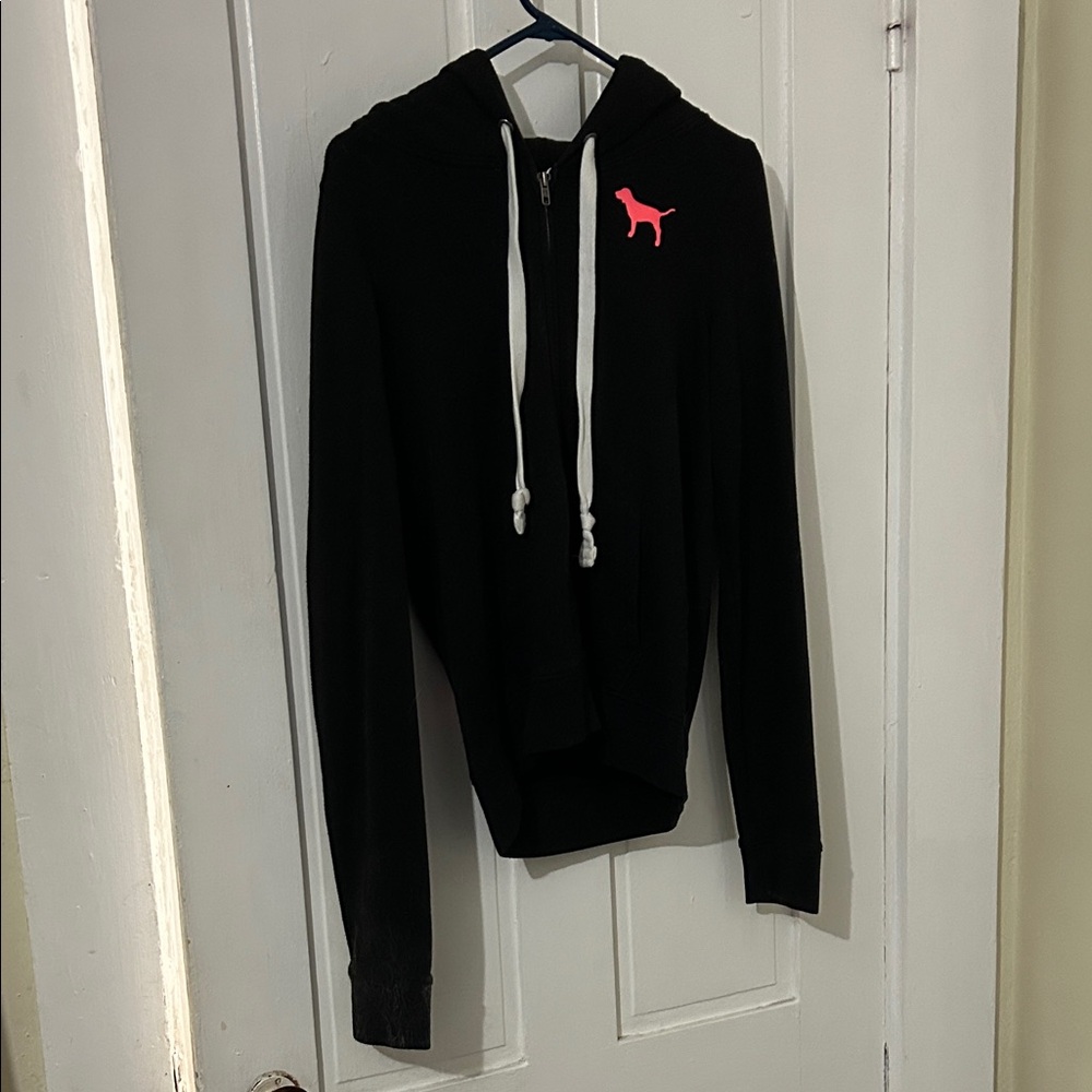 PINK Victoria's Secret Black Hoodie with Pink and White Text